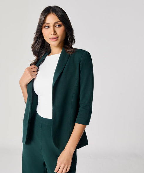 Curved Label Collared Classic Jacket- Green